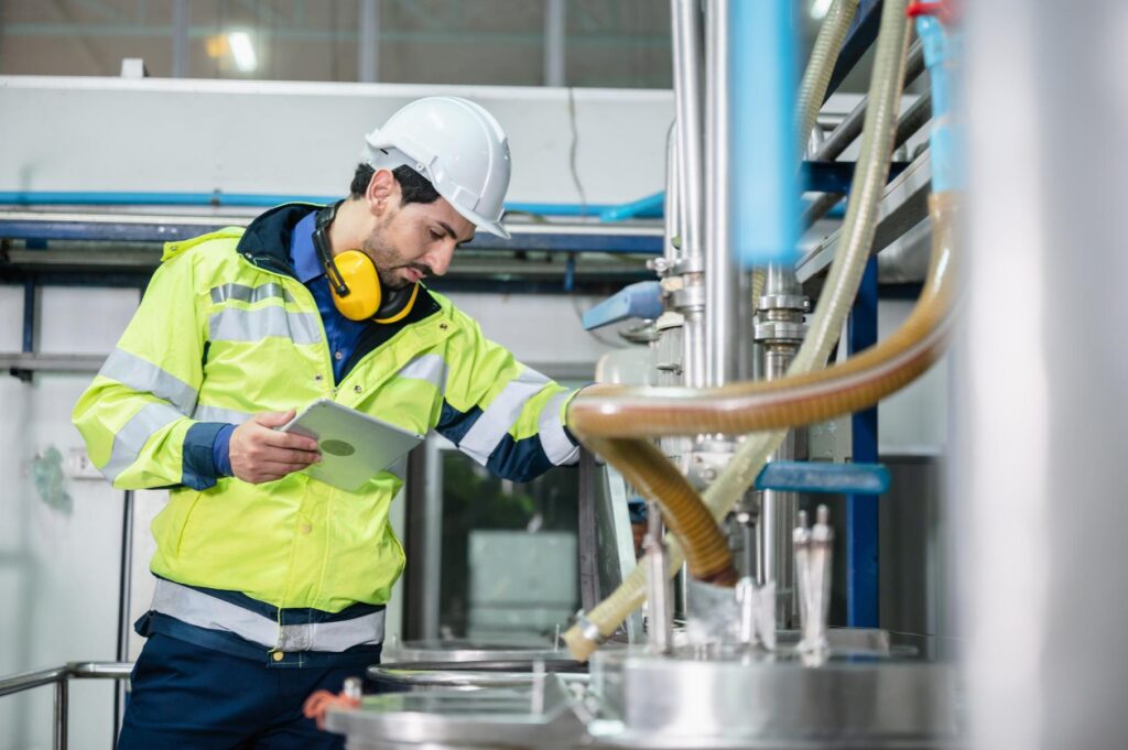 Man Inspection Engineer Working In Term Of Water